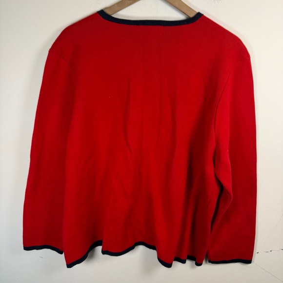 Pendleton Women’s Plus 2X Red Navy Trim Cotton Cardigan Sweater Preppy Office - Picture 3 of 6